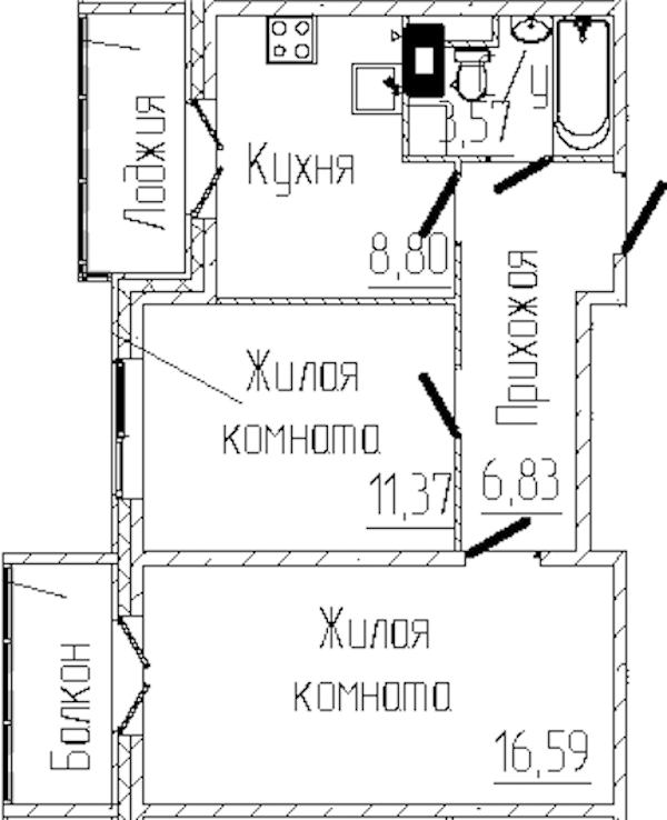 2-комнатная квартира 50.05 м², 7/8 эт., ЖК «SERTOLOVO PARK»